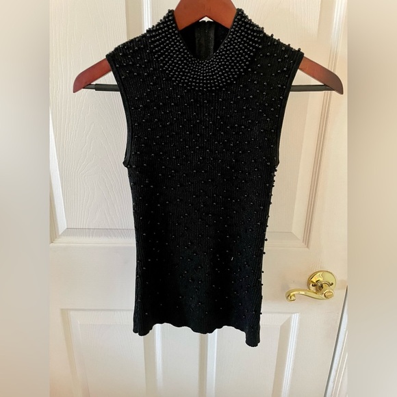 Belldini sleeveless glittery mock neck sleeveless black shirt with beads size S - Picture 1 of 4